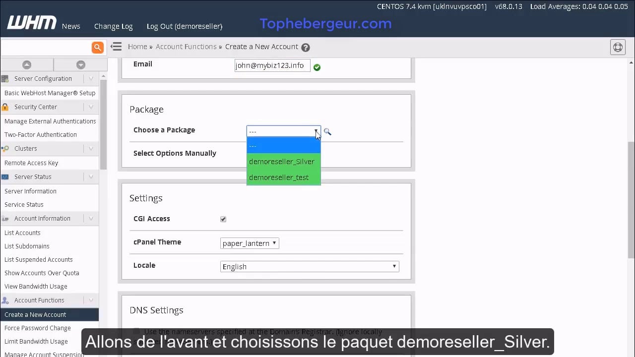 Comment créer un nouveau compte d’hébergement Web dans WHM ?