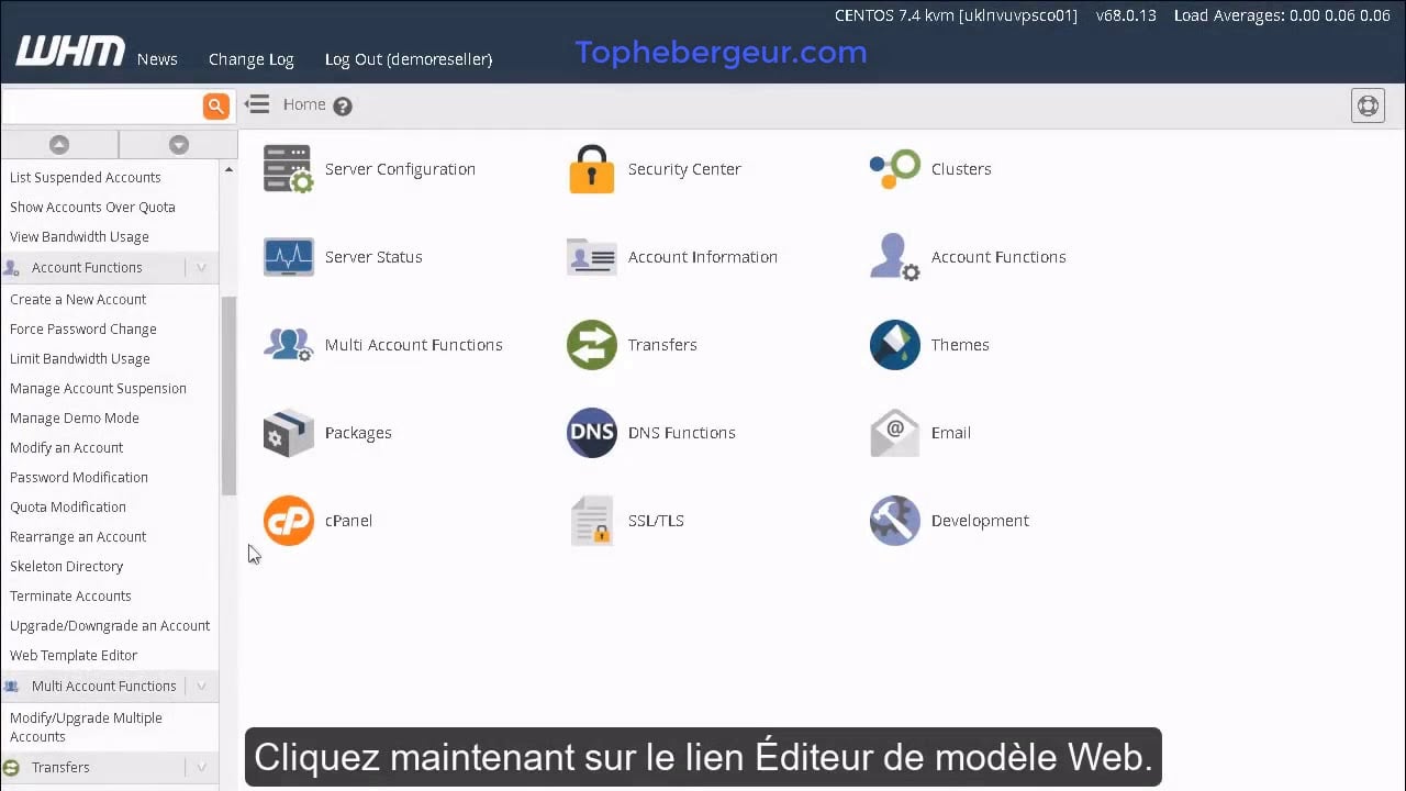 Comment changer la page d’un compte d’hébergement suspendu dans WHM ?