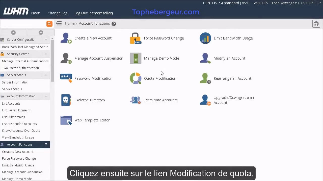 Comment modifier la quantité d’espace disque d’un compte dans WHM ?