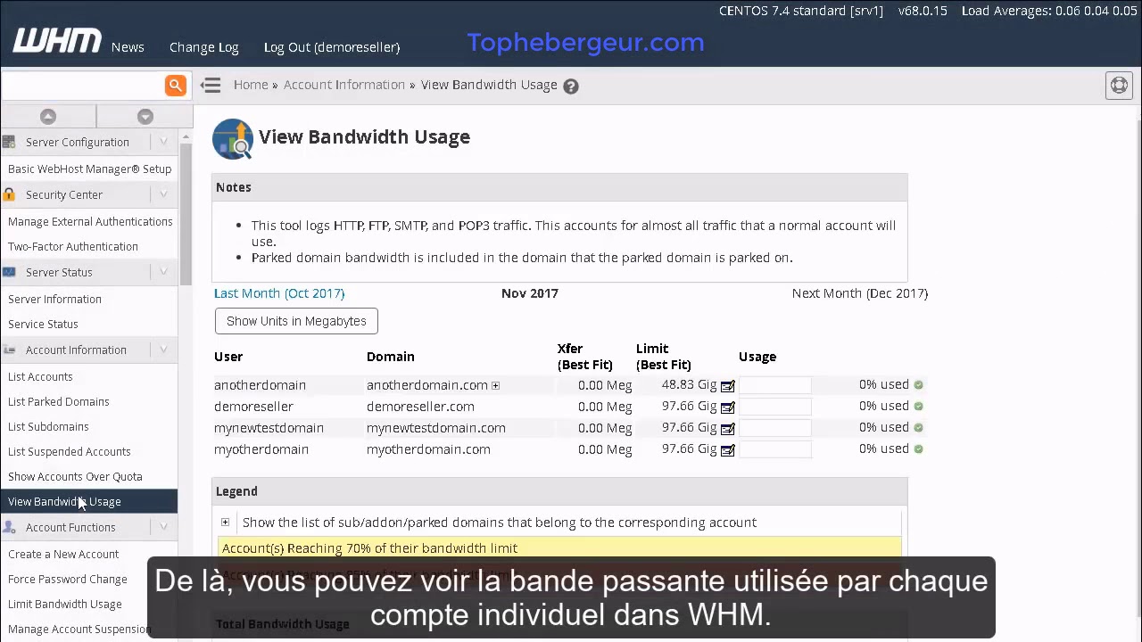 Comment limiter l’utilisation de la bande passante d’un compte d’hébergement web dans WHM ?