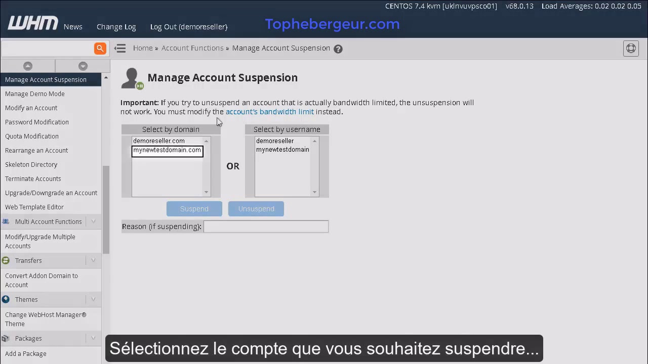 Comment supprimer ou réactiver un compte d’hébergement web dans WHM ?