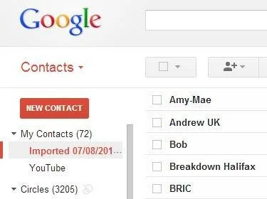 Contacts importé dans Gmail 