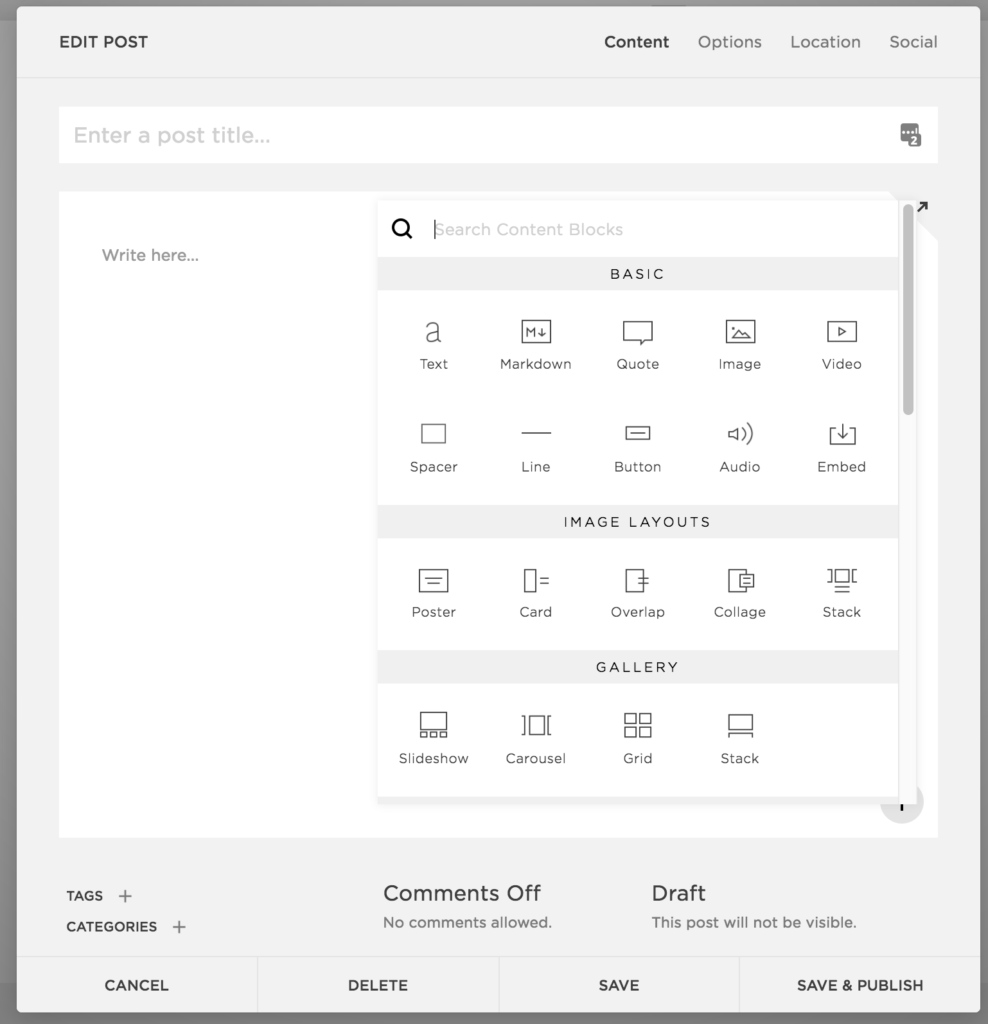 Squarespace content editing