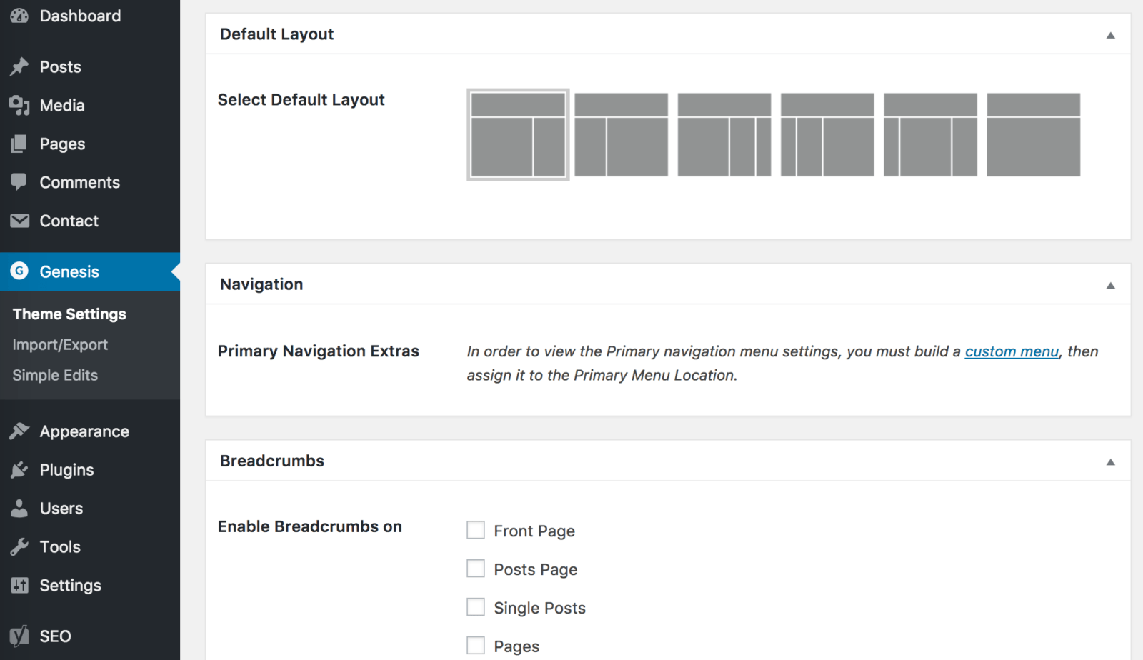 WordPress theme settings