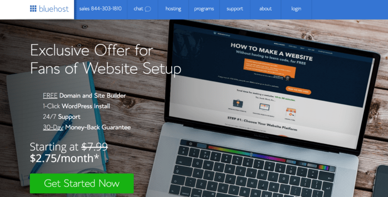 bluehost landing page