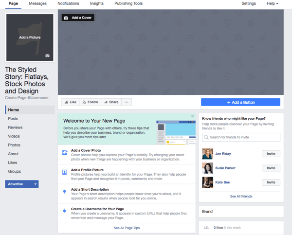 brand new facebook business page