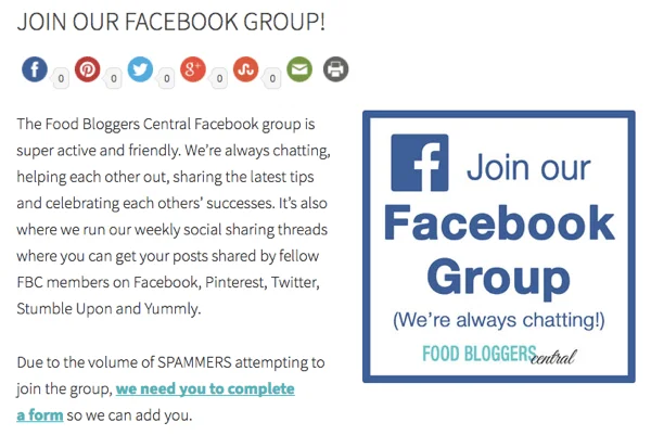 facebook group invitation on website