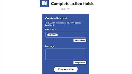 Remplir les cases Facebook IFTTT