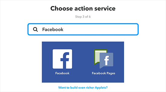 Choisissez Facebook comme service