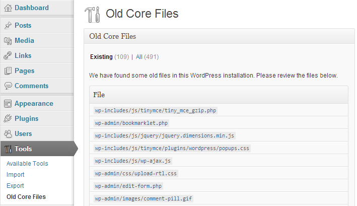 Old Core Files Interface