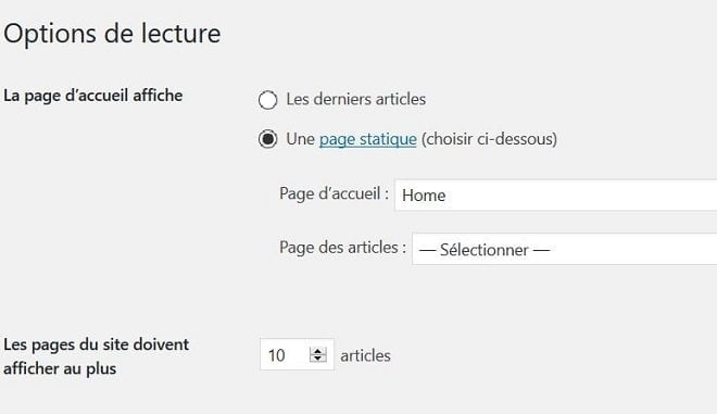 Définir une page d'accueil dans WordPress