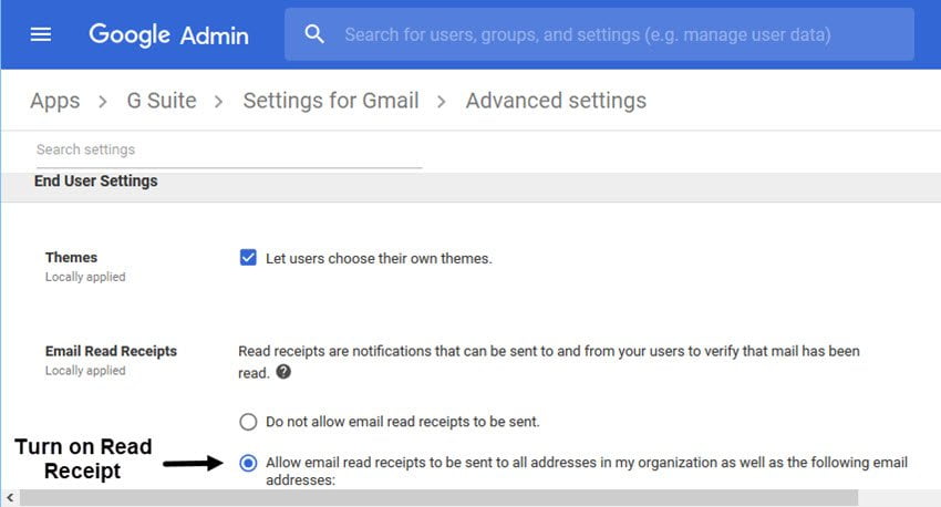 Activez la Confirmation de lecture dans GSuite Gmail.