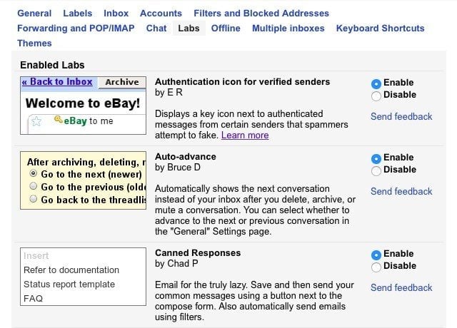 enable gmail labs