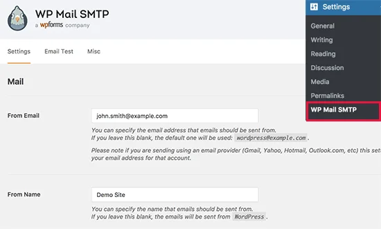wpmailsmtp settings