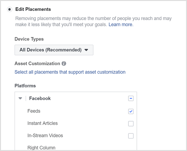 facebook ad edit placements