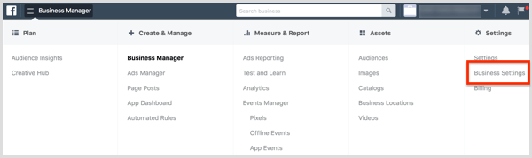 facebook business manager open settings