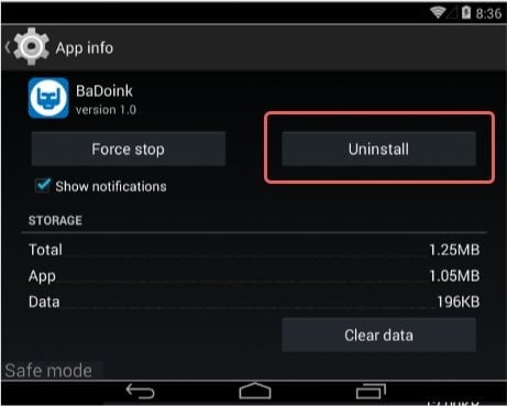 uninstall malicious app android