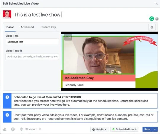 Test de diffusion direct sur facebook
