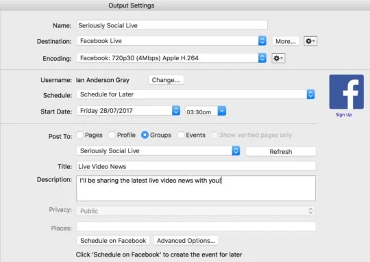 paramètres de sortie