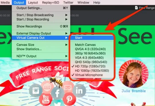 Wirecast: sortie de caméra