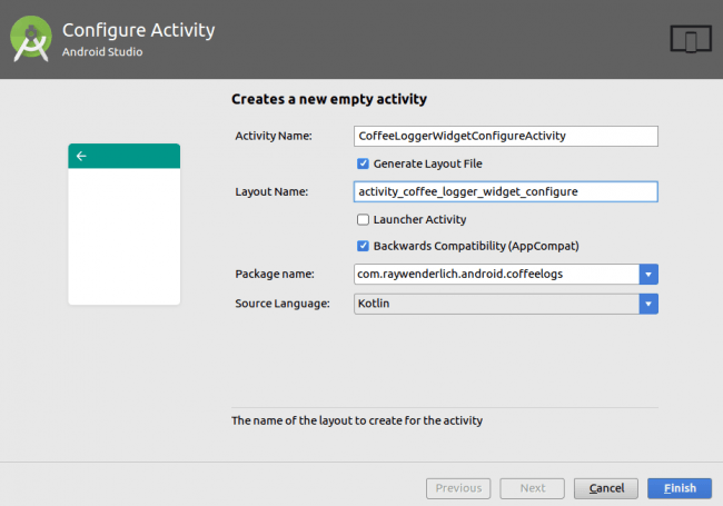 Configuration de l'activité