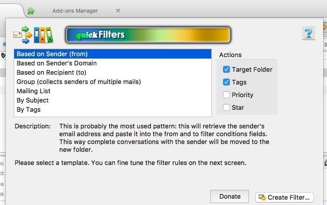 quick filters create filter