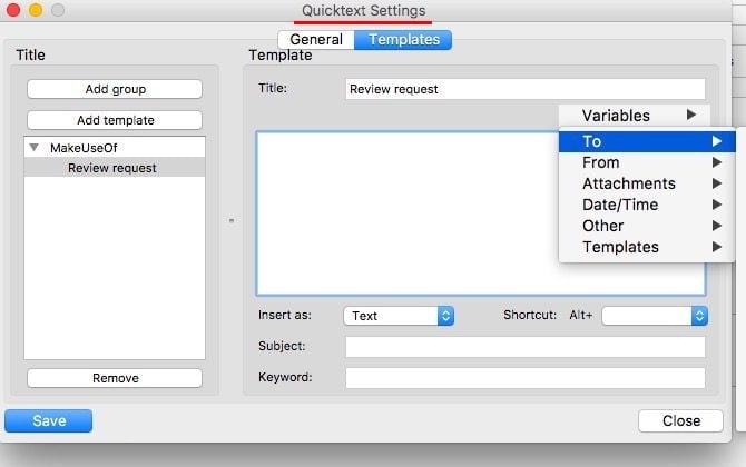 quicktext settings