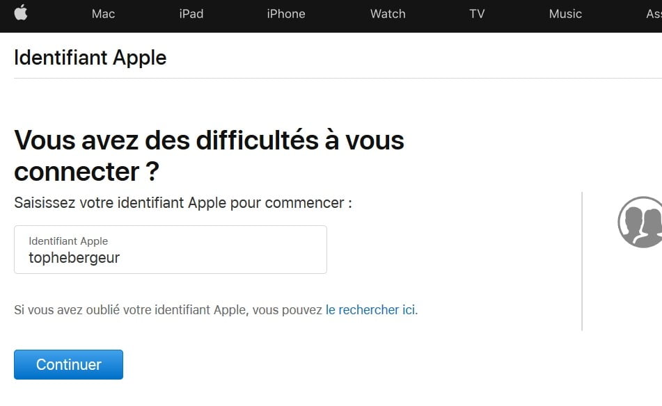 Saisissez votre identifiant Apple