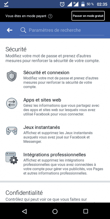 Sécurité et connexion du compte Facebook