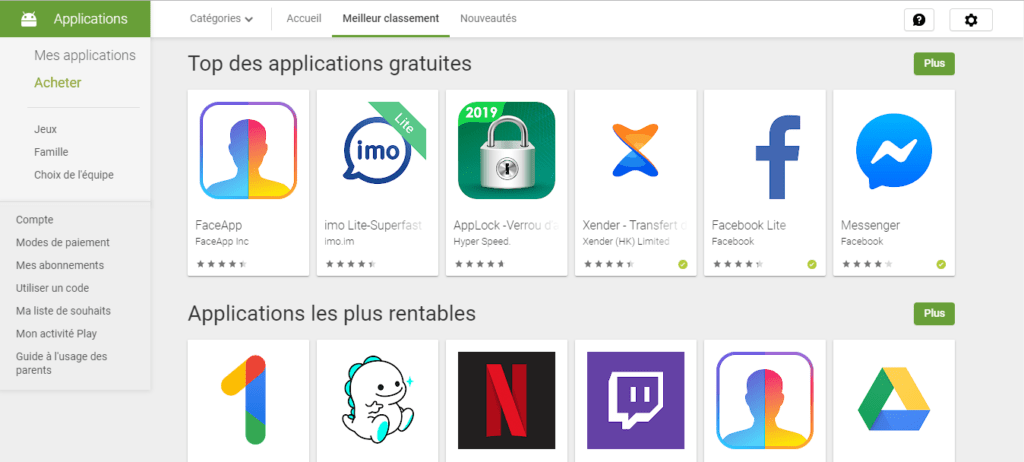Liste applications gratuites