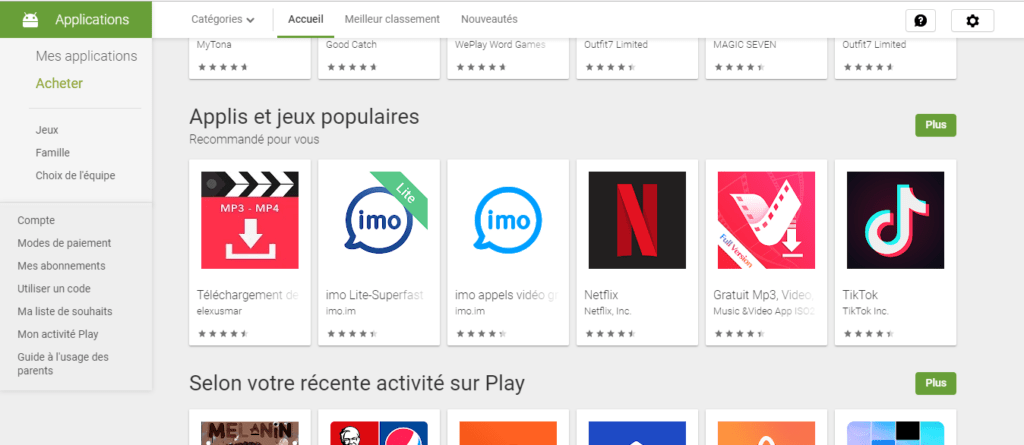 Liste applications populaires