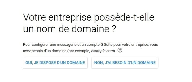 Gsuite choix d'un nom de domaine