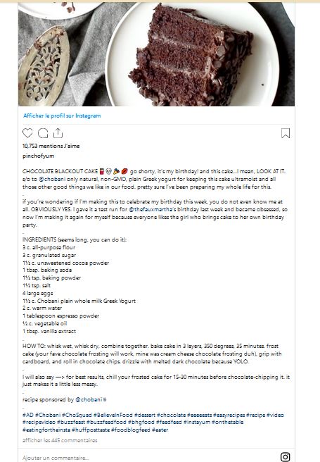 La suite de la vidéo Instagram explique comment faire le gâteau