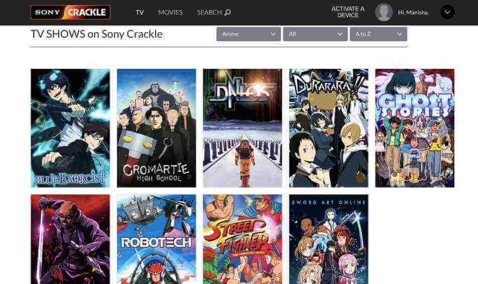 Crackle, site de streaming d'anime gratuits