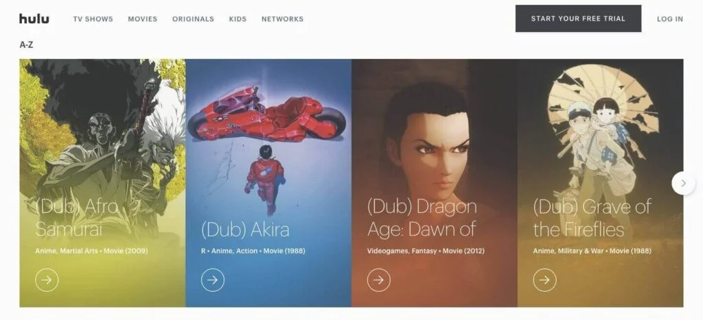 Hulu, site de streaming d'anime gratuits