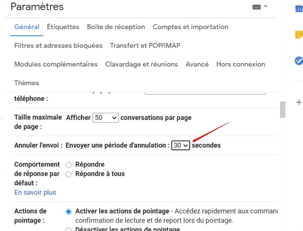 étendez la période d'annulation de 5 à 30 secondes.