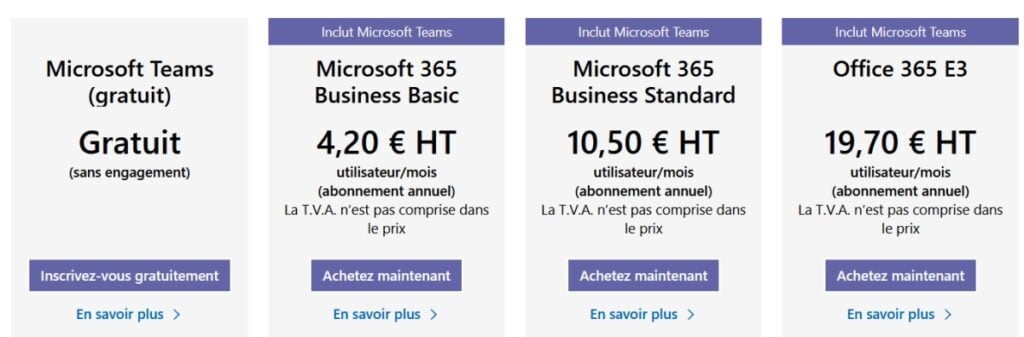 Prix Microsoft Teams