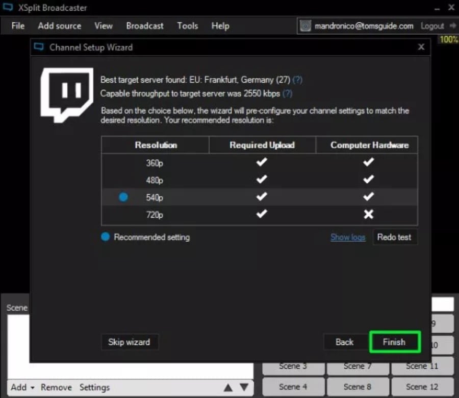 XSplit définira automatiquement une résolution optimale.