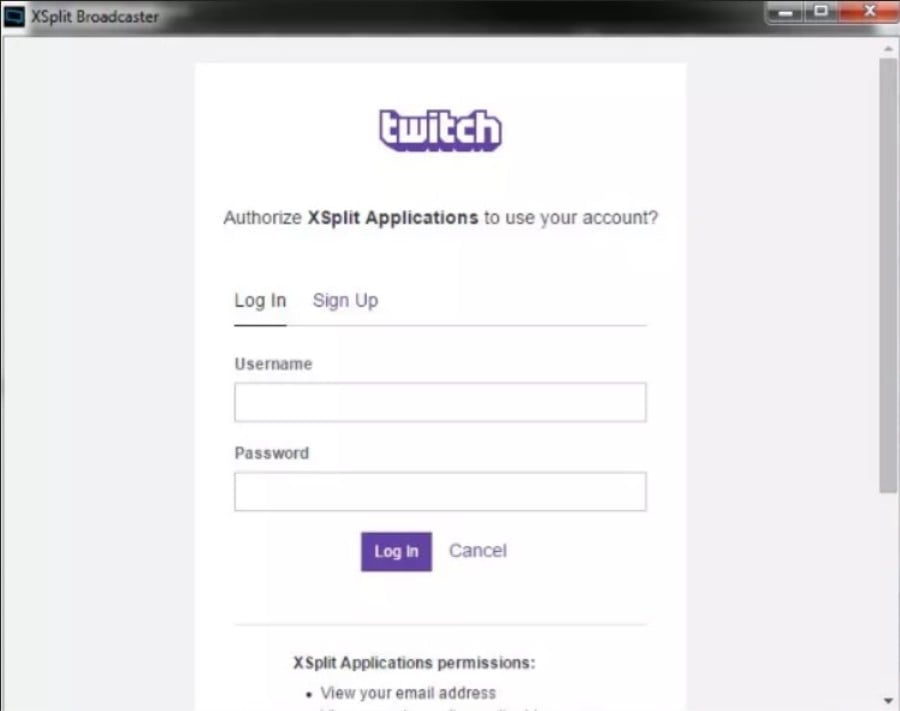 Entrez votre nom d'utilisateur et votre mot de passe Twitch.