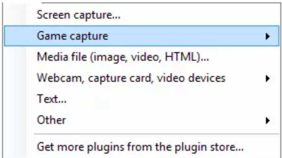 Cliquer sur Capture de jeu et sélectionnez le jeu de votre choix.