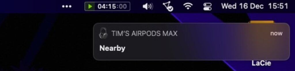 AirPods Max sont à proximité sur MAc