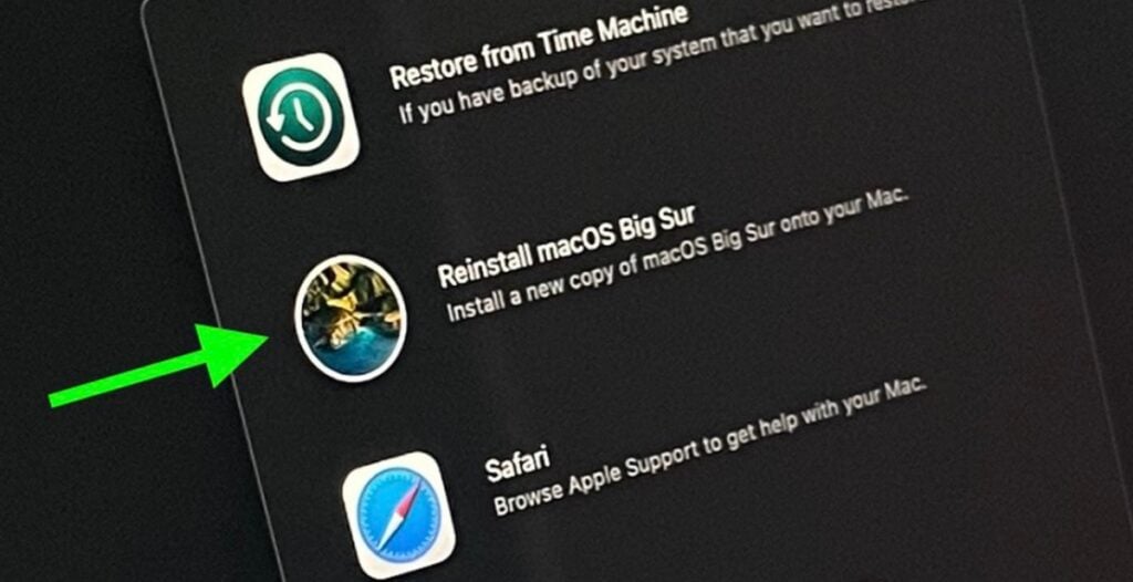 Cliquez sur réinstaller macos Big Sur