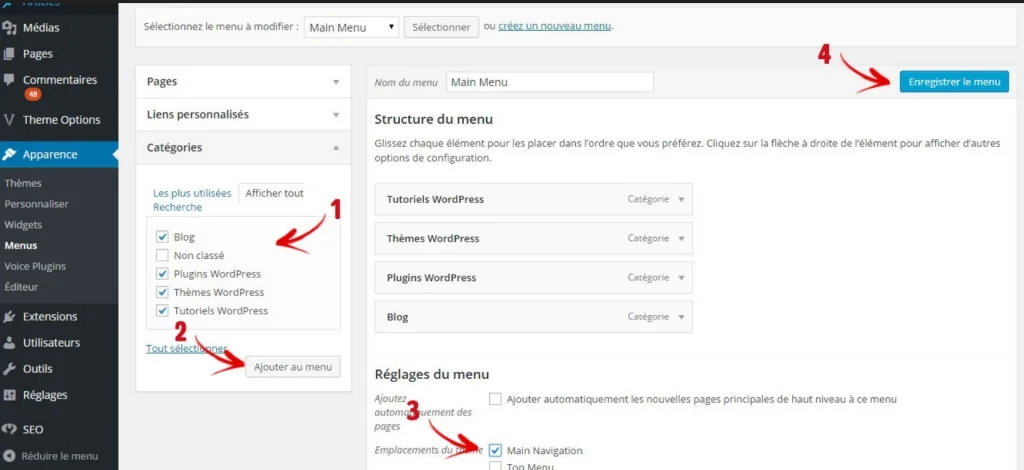 Ajouter un menu dans WordPress