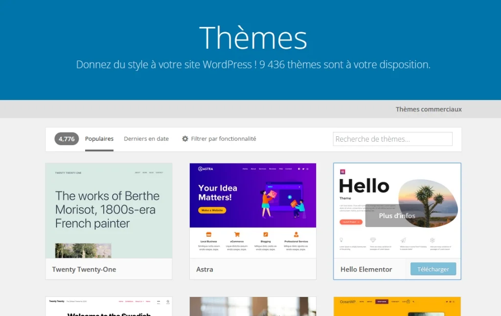 Répertoire de thèmes gratuits WordPress