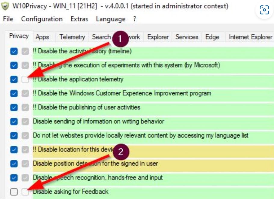 Confidentialité Windows11