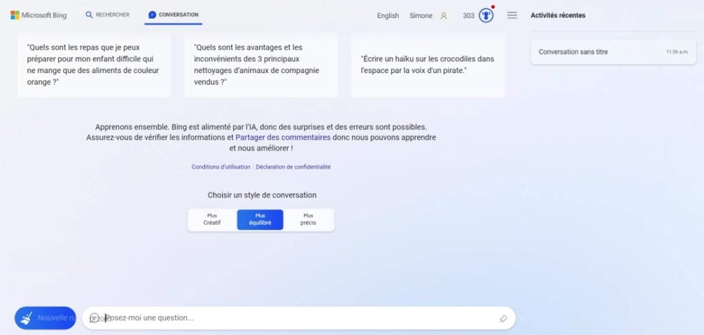 Bing AI francais