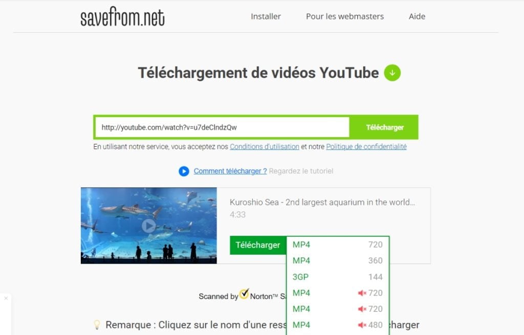 Choisir la qualité de vidéo YouTube que vous voulez télécharger avec Savefrom