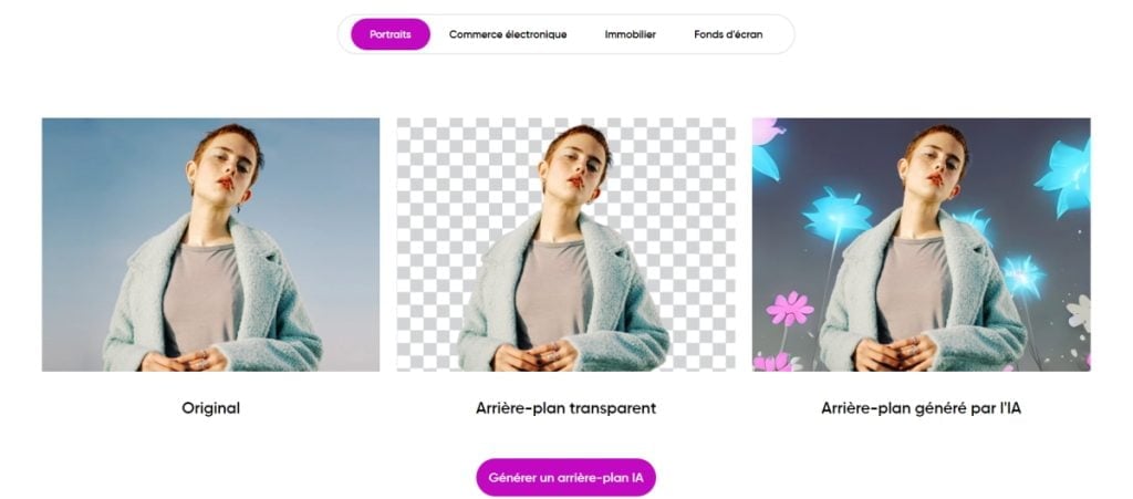 Différentes possibilités avec le générateur d'arrière-plan Picsart