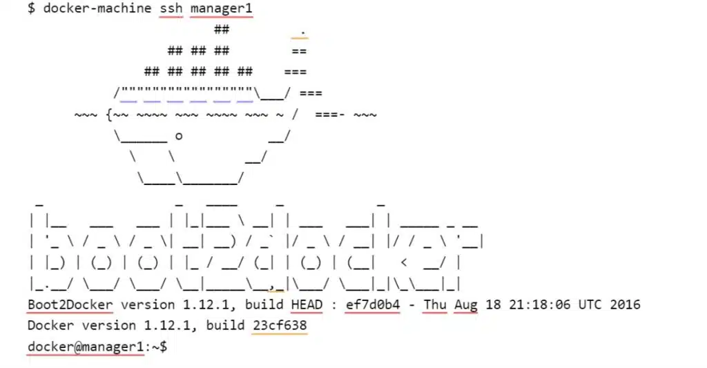 docker-machine ssh manager1
